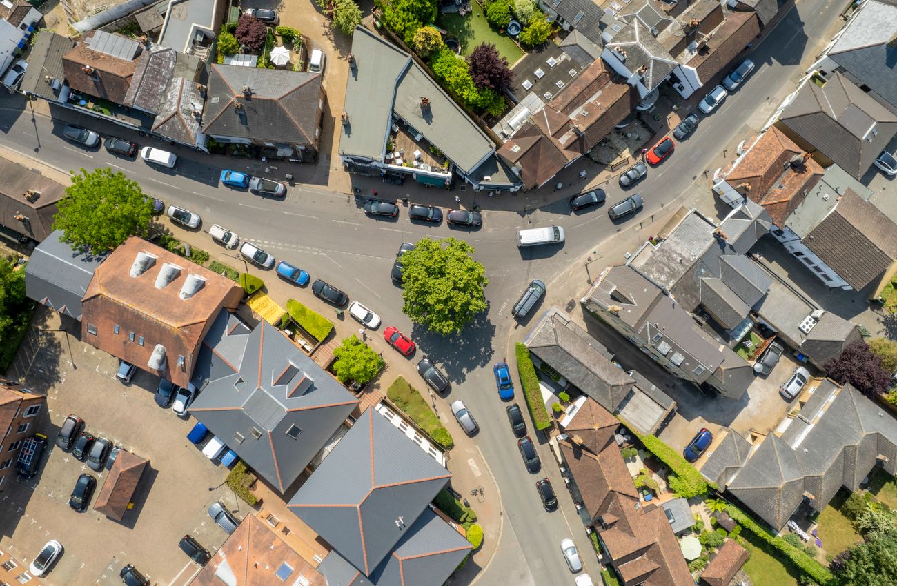 Aerial view of an Alberta suburban neighbourhood